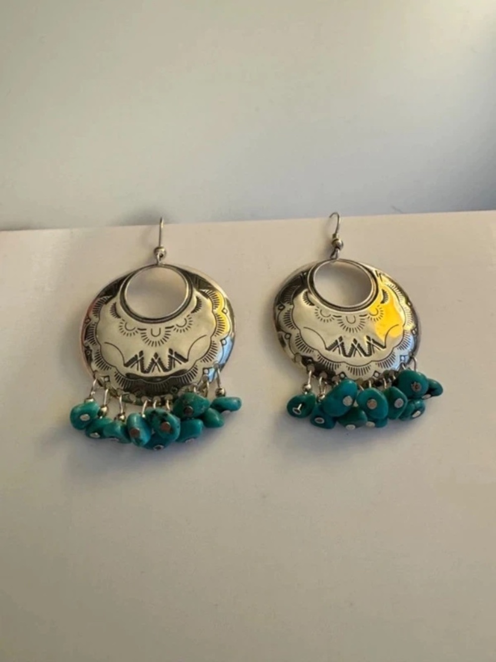 Vintage Carolyn Pollack Relios 925 Sterling Silver Turquoise Concho Drop Earring